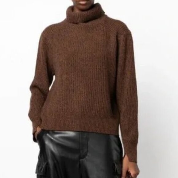 LIKE NEW RAG & BONE cashmere chocolate brown turtleneck sweater notched sleeves - Picture 1 of 8